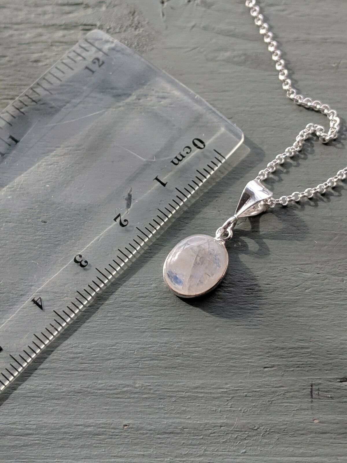 Dainty 925 Sterling Silver Delicate Blue Rainbow Moonstone Pendant & Gift Box