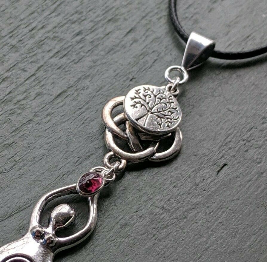Celtic Knot, Tree of Life, Large Goddess & Garnet Pendant Chakra Wicca Pagan