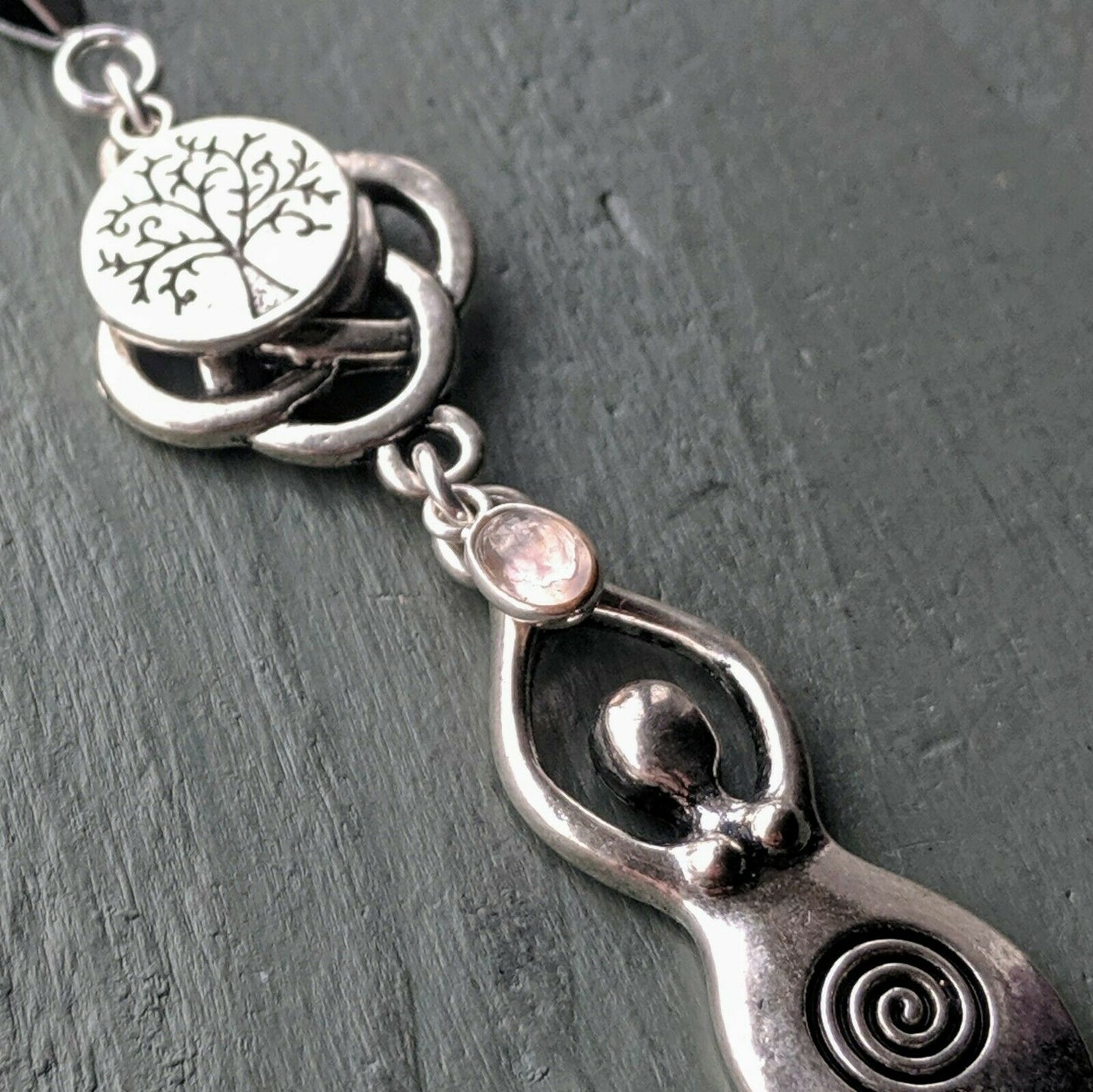 Celtic Knot Tree of Life & Rose Quartz Large Goddess Pendant Chakra Wicca Pagan