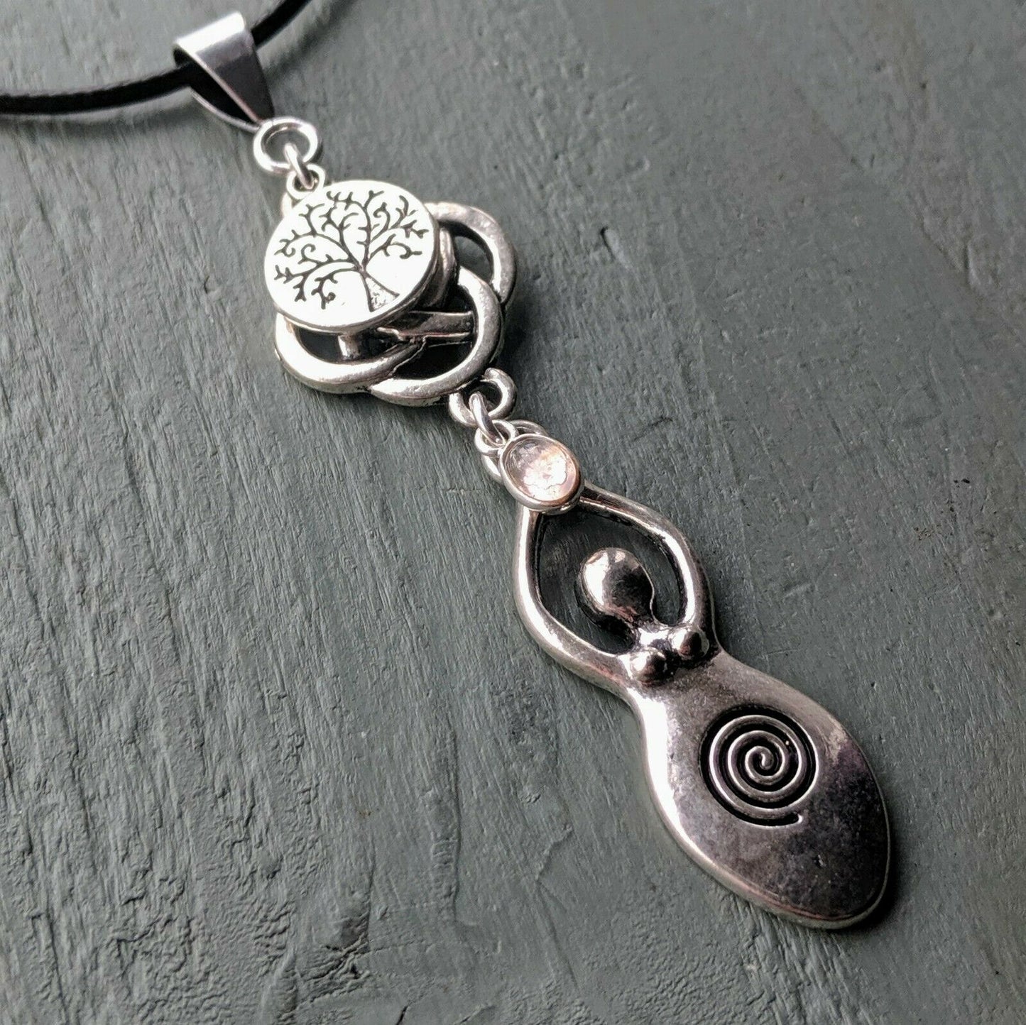 Celtic Knot Tree of Life & Rose Quartz Large Goddess Pendant Chakra Wicca Pagan