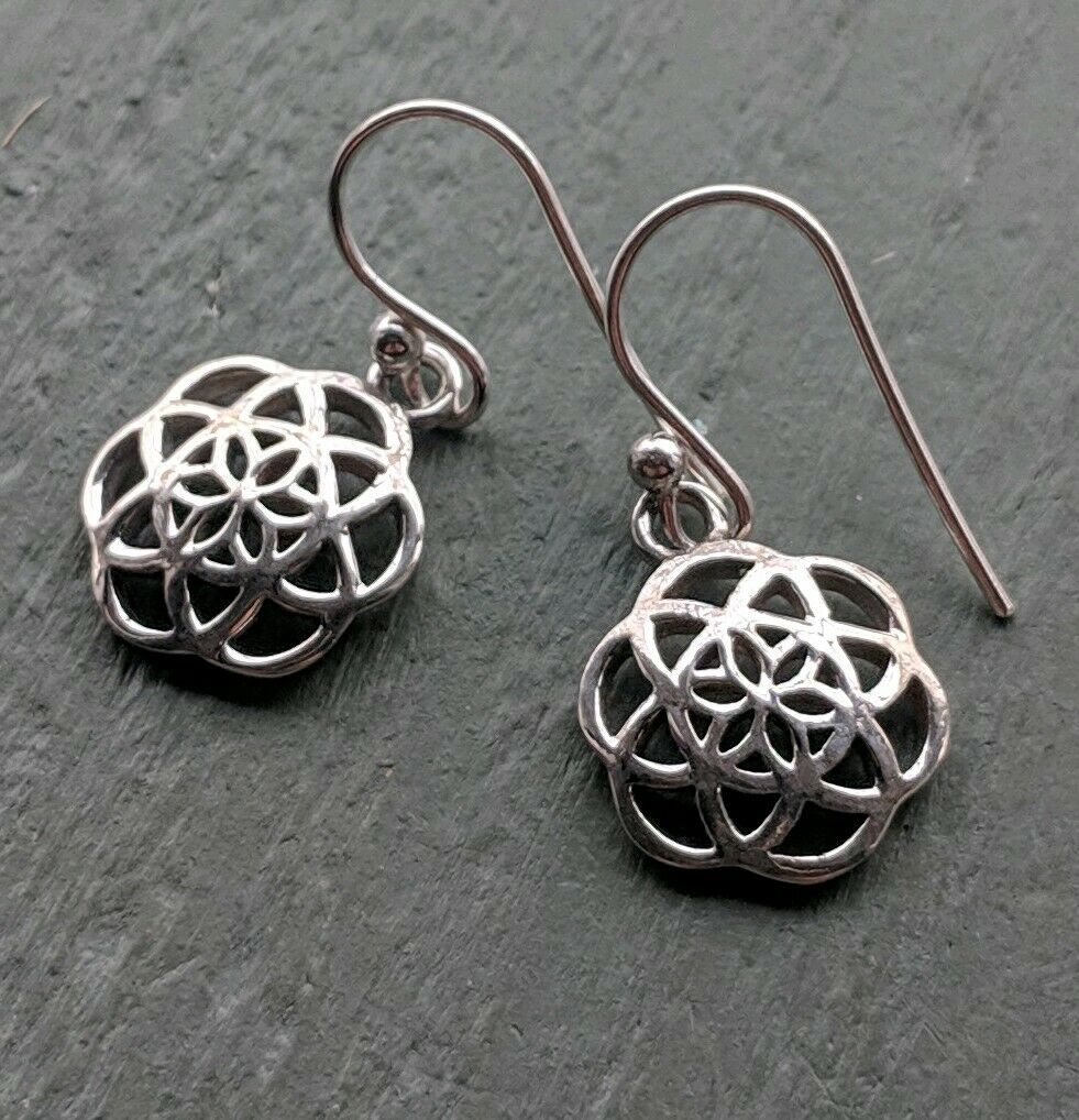 Dainty 925 Sterling Silver Quality Flower of Life Earrings