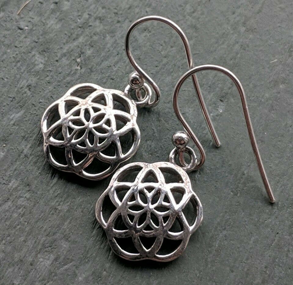 Dainty 925 Sterling Silver Quality Flower of Life Earrings
