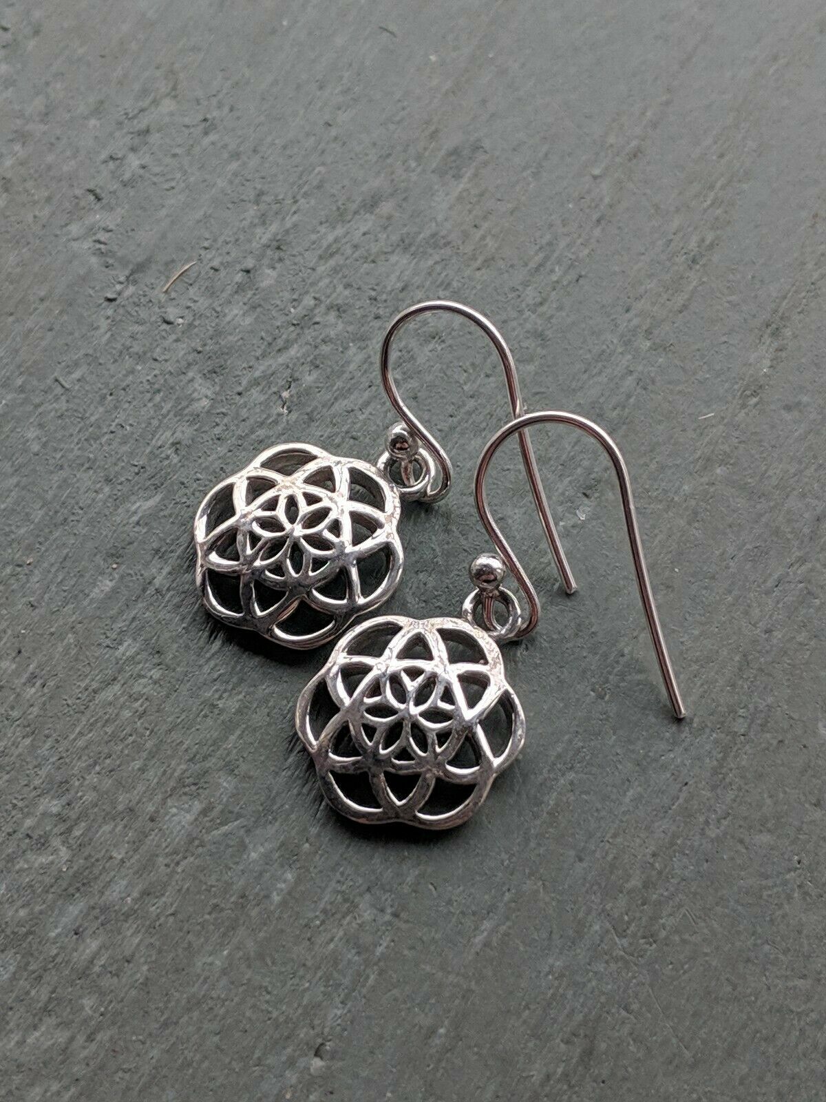 Dainty 925 Sterling Silver Quality Flower of Life Earrings