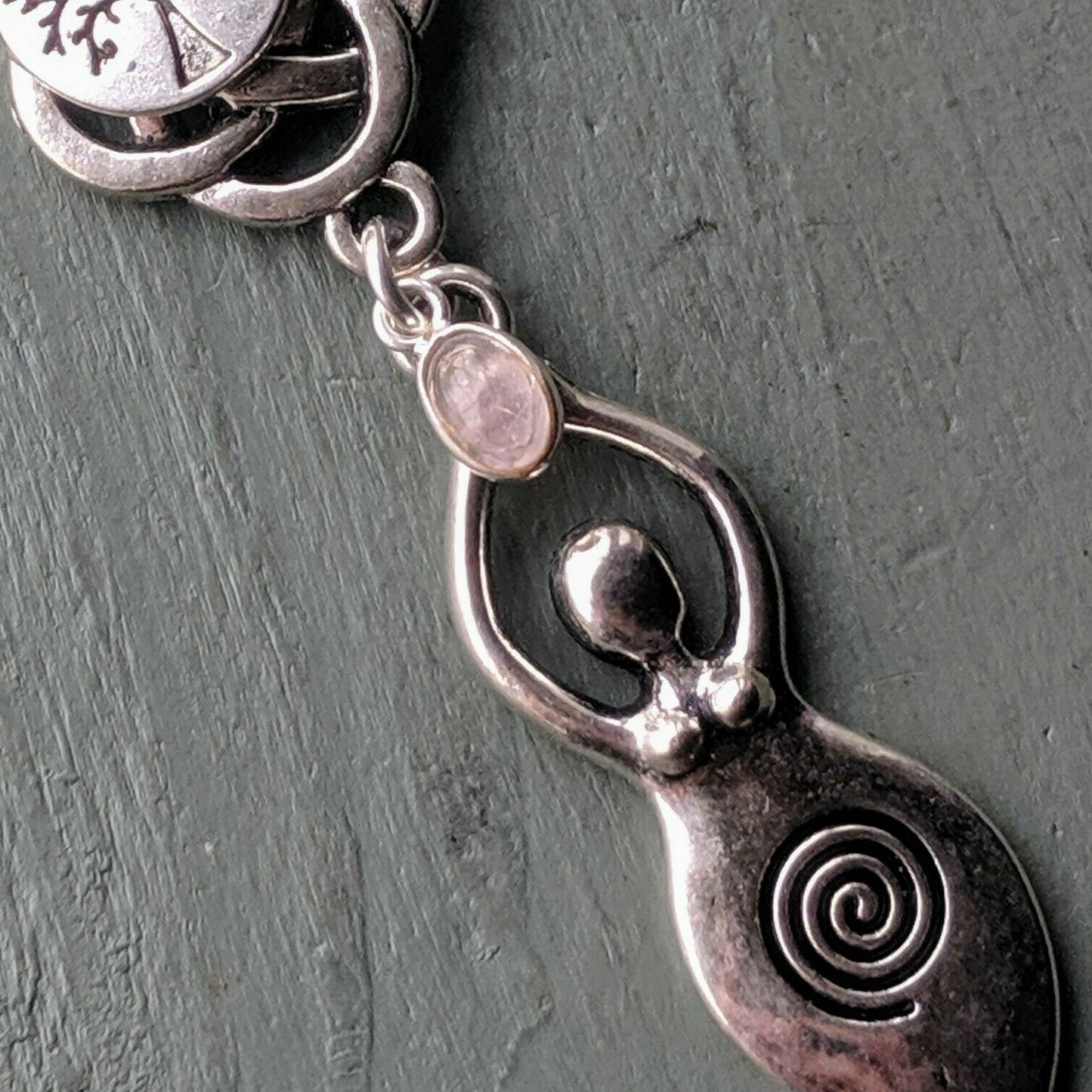 Celtic Knot Tree of Life & Rose Quartz Large Goddess Pendant Chakra Wicca Pagan