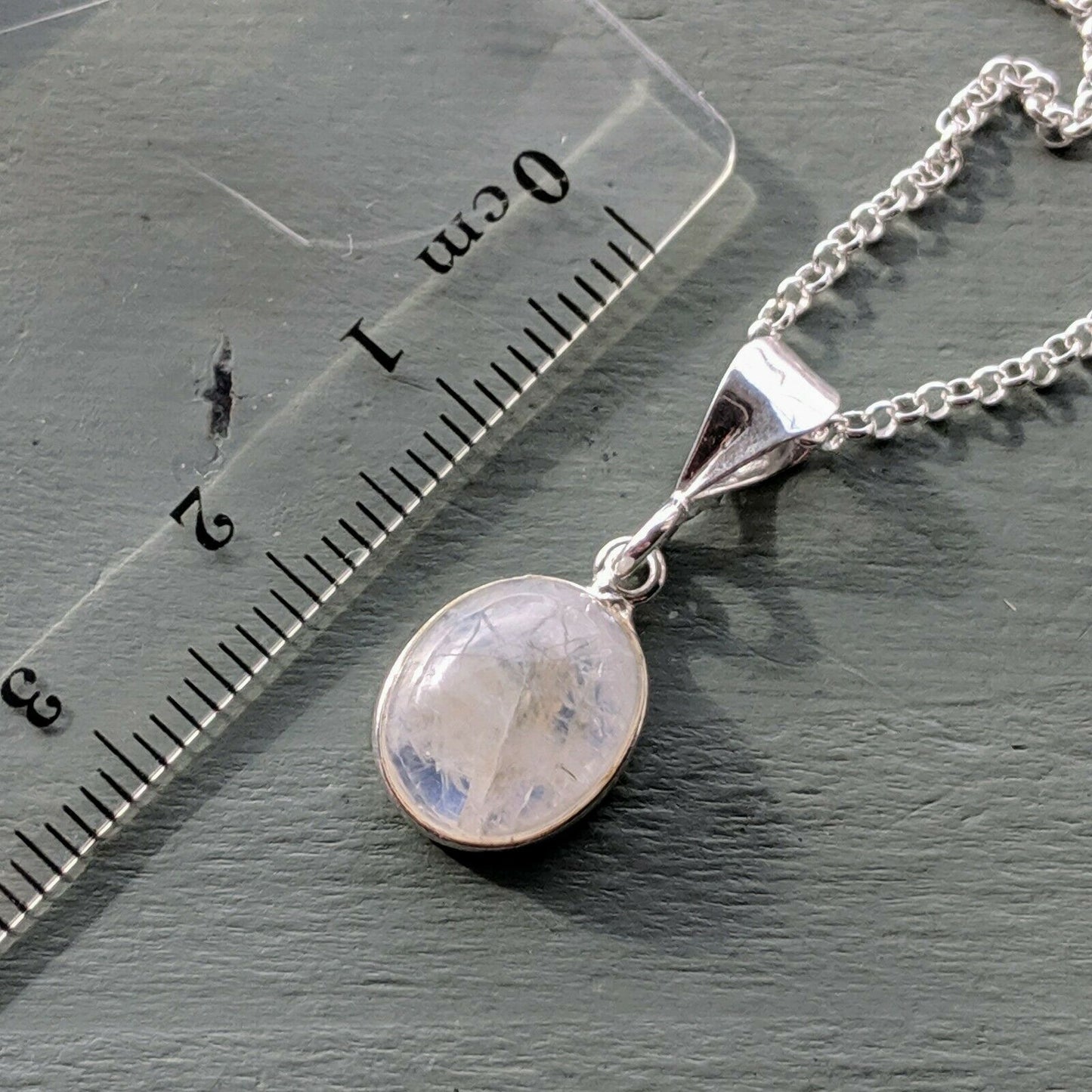 Dainty 925 Sterling Silver Delicate Blue Rainbow Moonstone Pendant & Gift Box