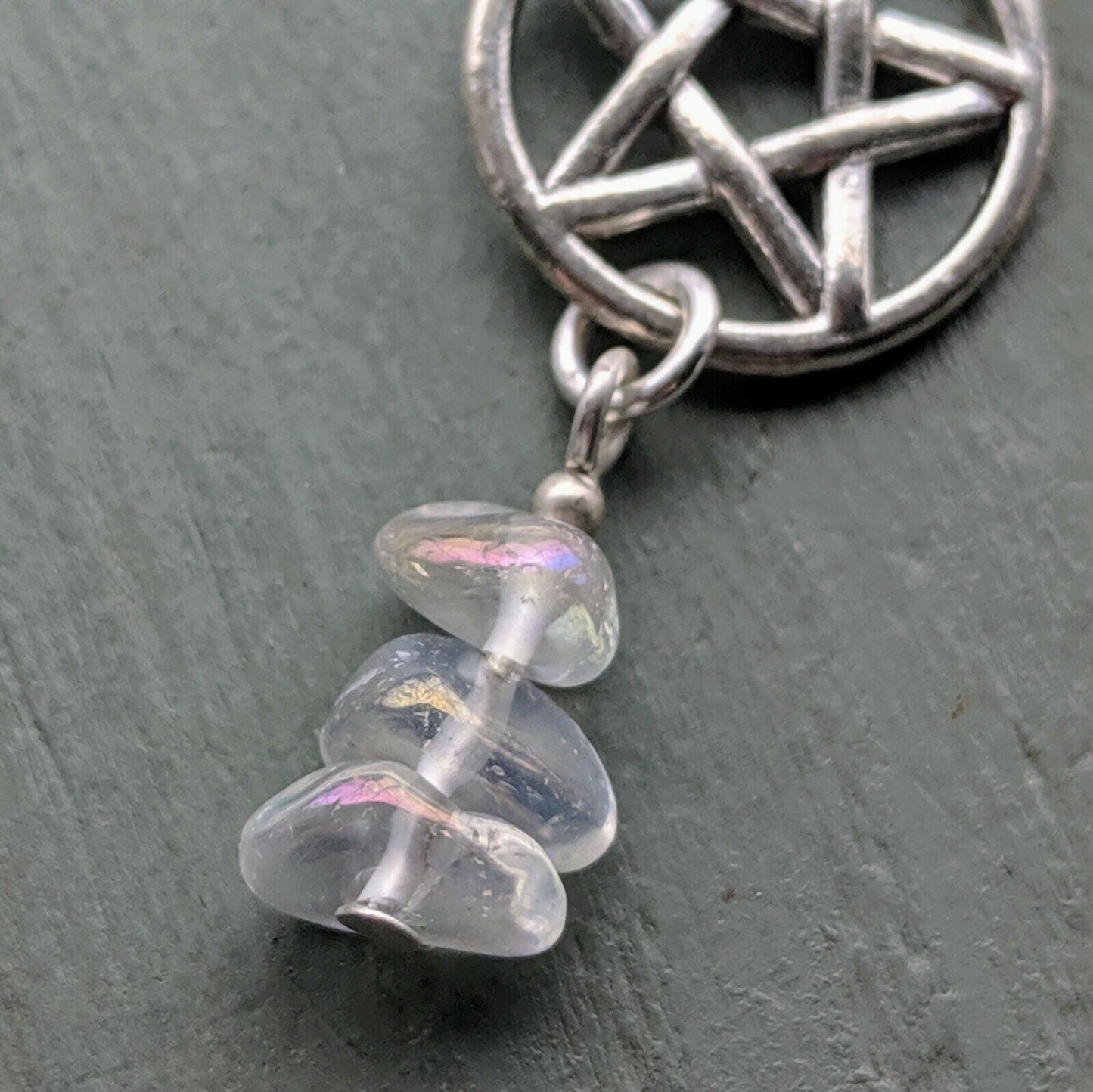 Opal Aura Quartz Pentagram Costume Earrings with 925 Sterling Silver Hooks