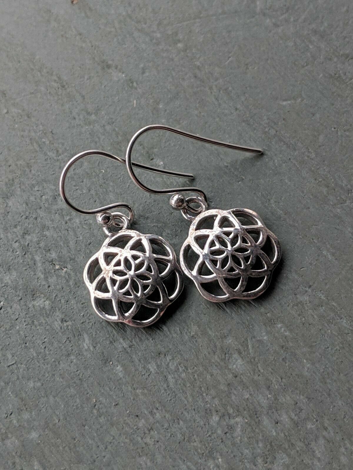 Dainty 925 Sterling Silver Quality Flower of Life Earrings