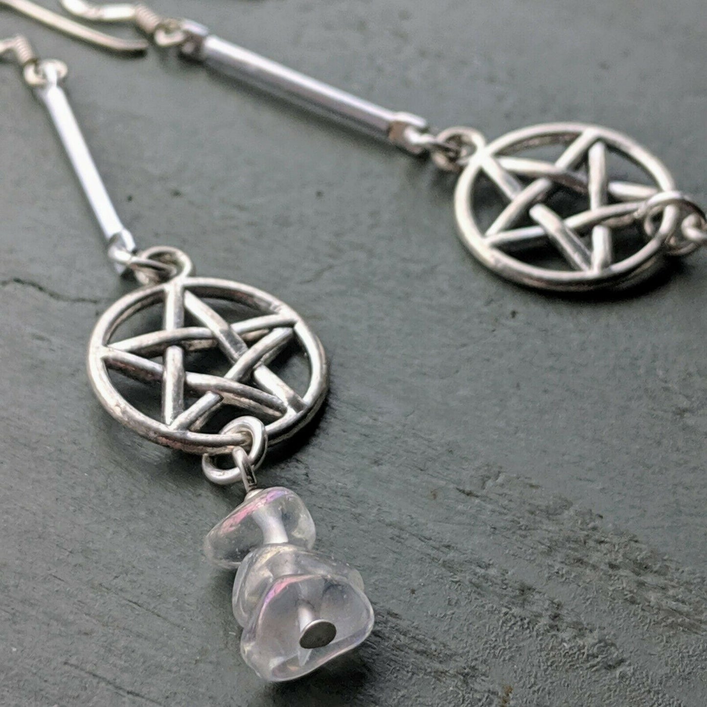 Opal Aura Quartz Pentagram Costume Earrings with 925 Sterling Silver Hooks