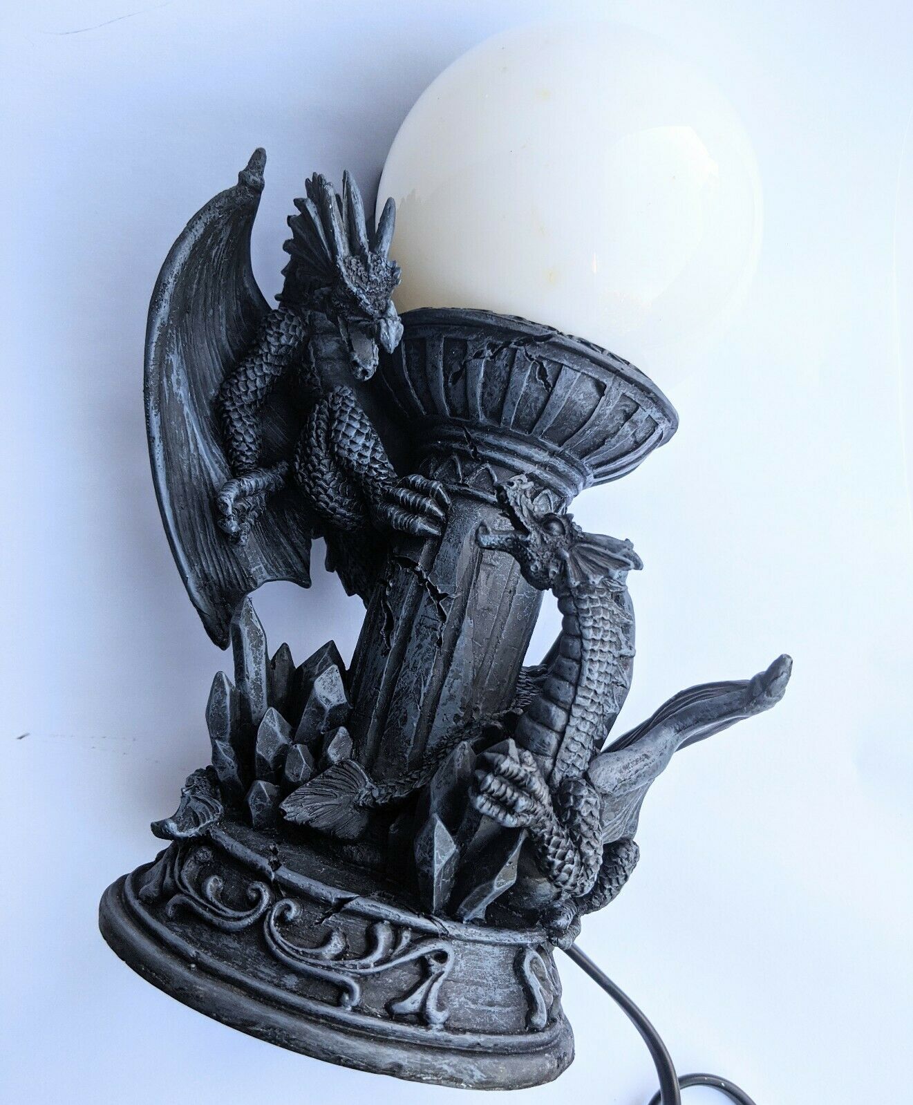 Gothic mystical Dragon light lamp with sphere ball shade UK plug