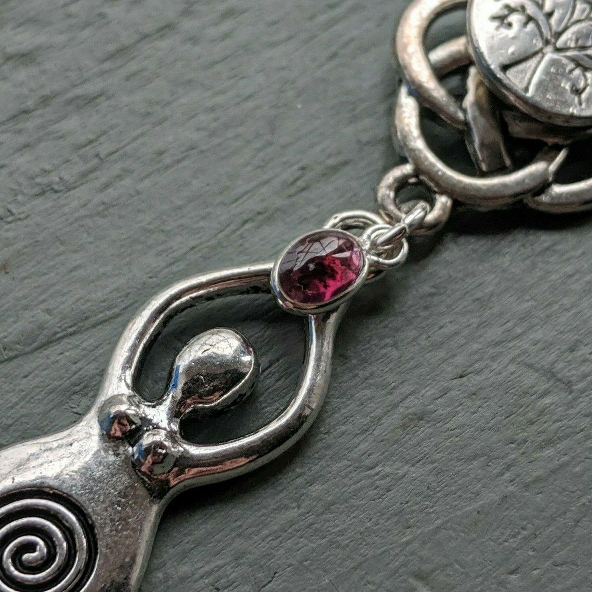 Celtic Knot, Tree of Life, Large Goddess & Garnet Pendant Chakra Wicca Pagan