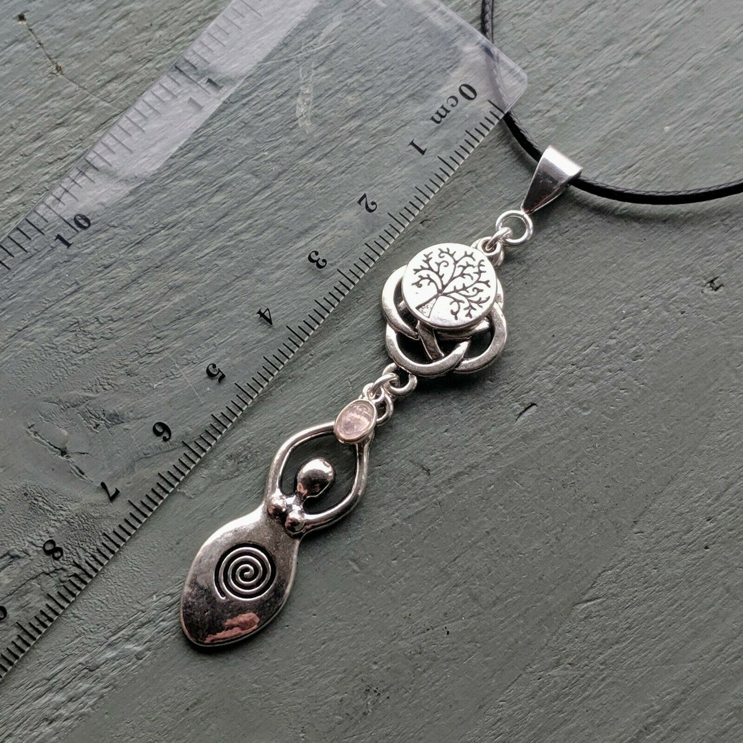 Celtic Knot Tree of Life & Rose Quartz Large Goddess Pendant Chakra Wicca Pagan