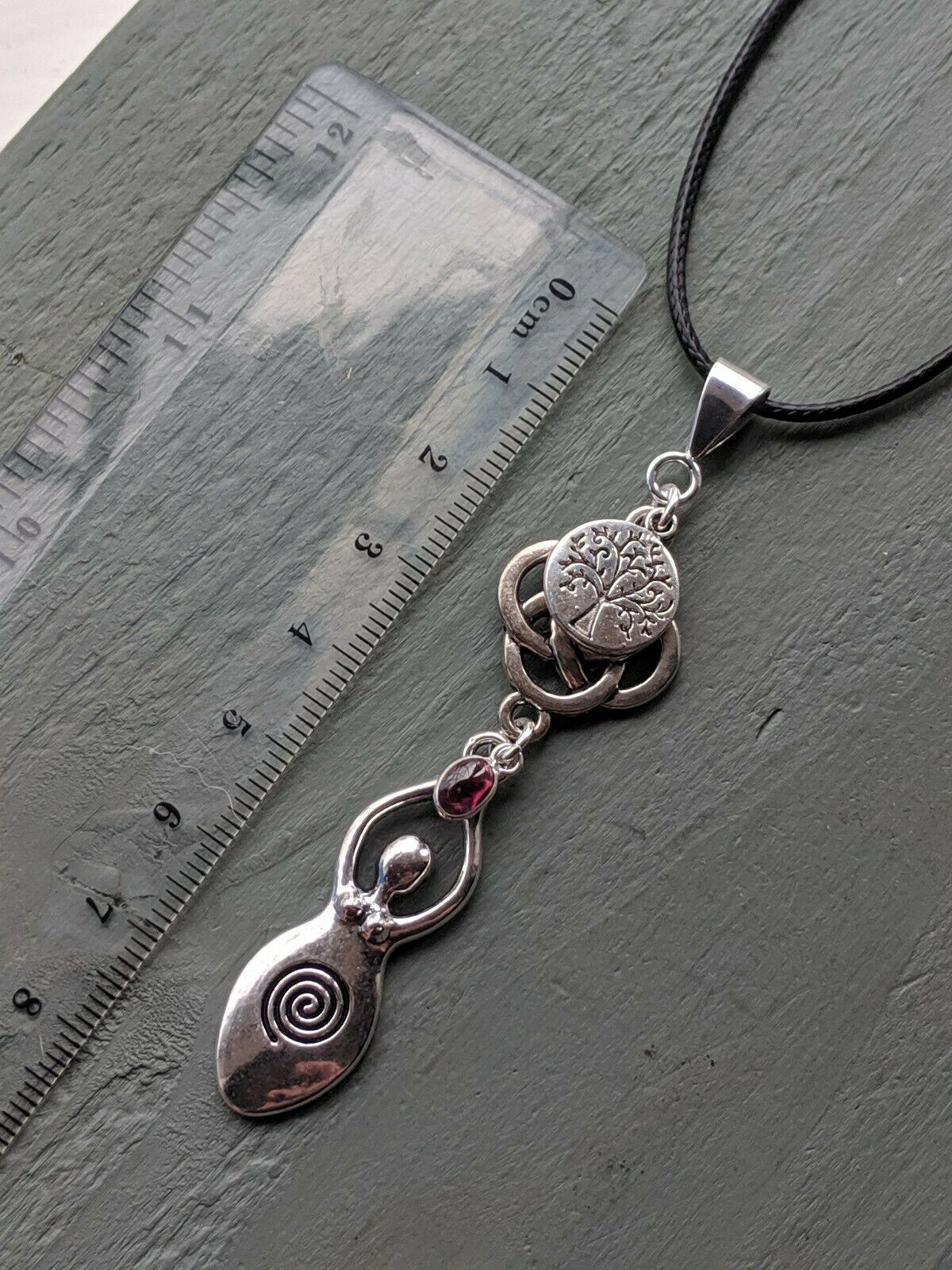 Celtic Knot, Tree of Life, Large Goddess & Garnet Pendant Chakra Wicca Pagan