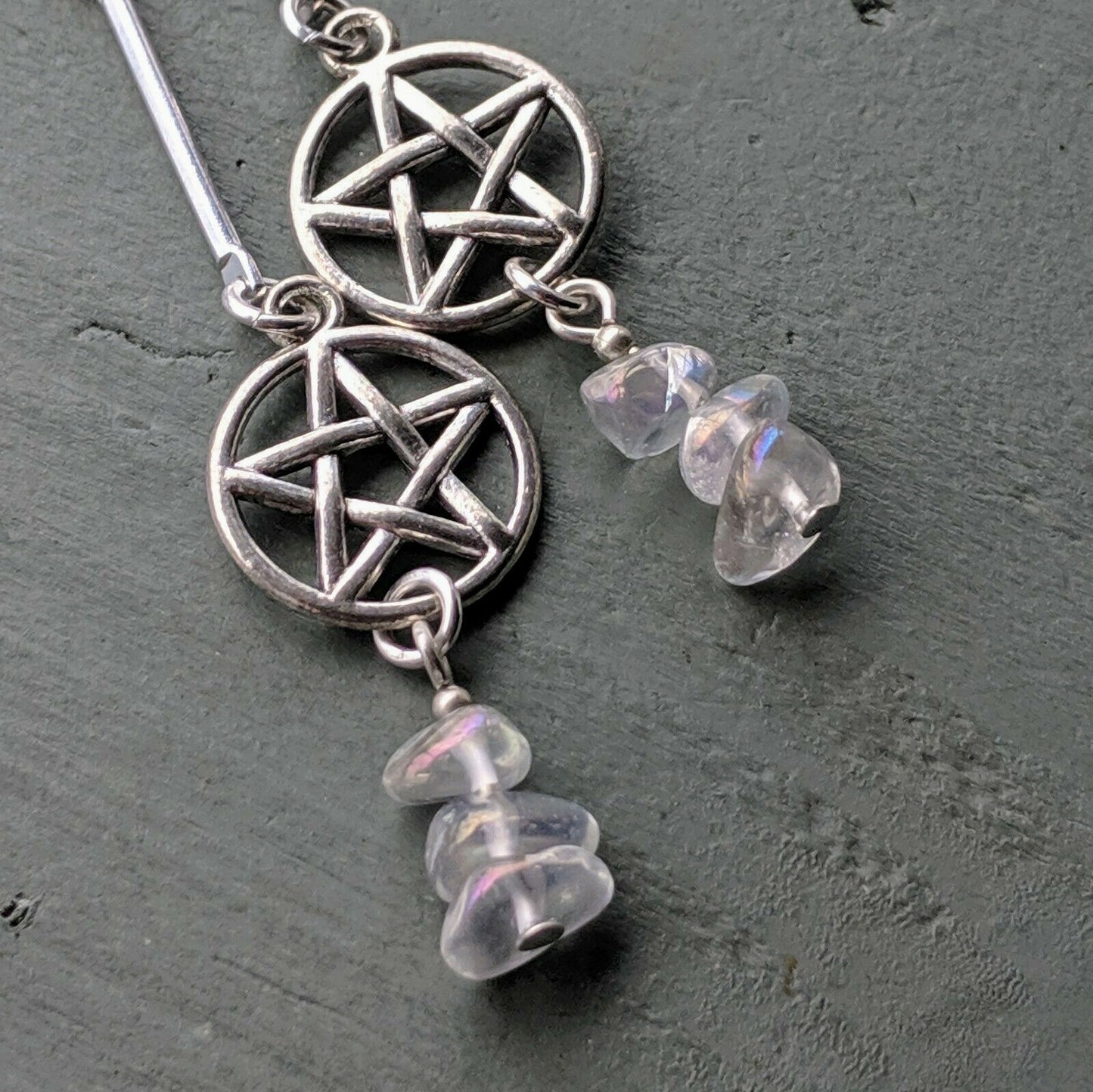Opal Aura Quartz Pentagram Costume Earrings with 925 Sterling Silver Hooks
