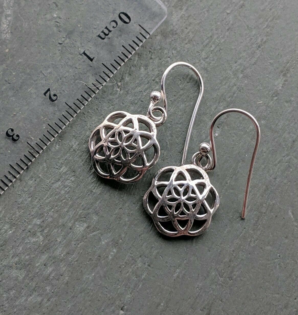 Dainty 925 Sterling Silver Quality Flower of Life Earrings