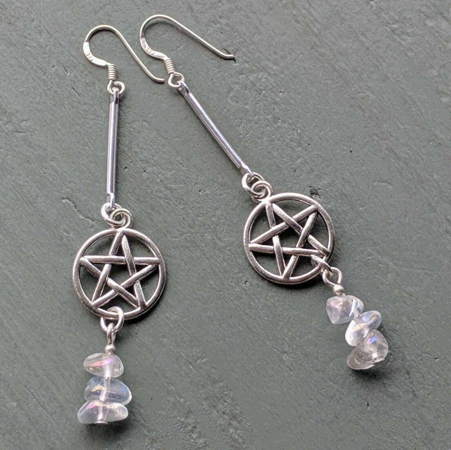 Opal Aura Quartz Pentagram Costume Earrings with 925 Sterling Silver Hooks