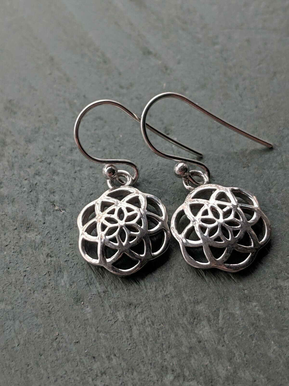 Dainty 925 Sterling Silver Quality Flower of Life Earrings