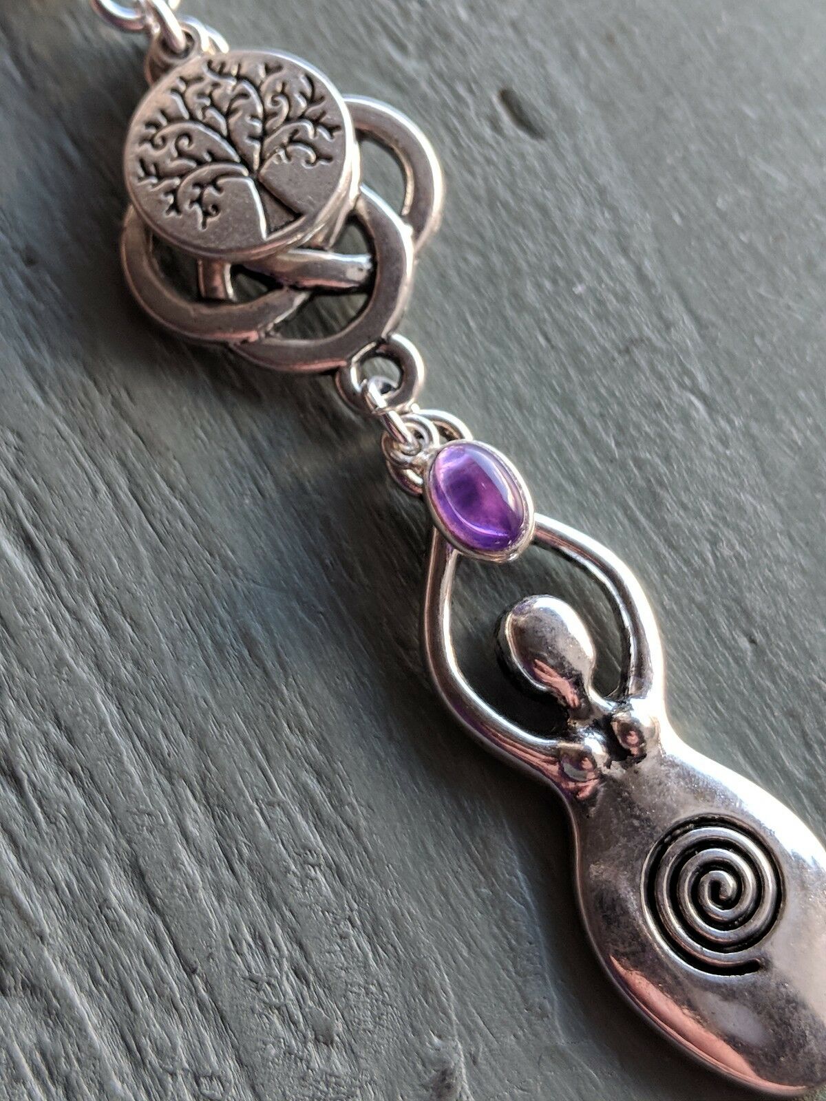 Celtic Knot Tree of Life & Amethyst Large Goddess Pendant Necklace Wicca Pagan