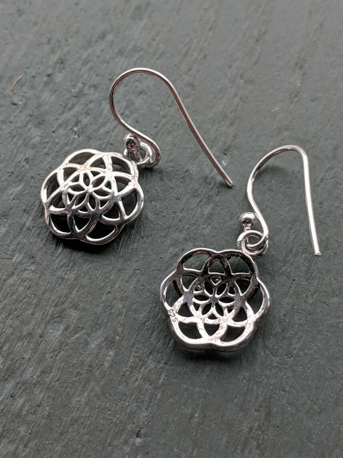 Dainty 925 Sterling Silver Quality Flower of Life Earrings