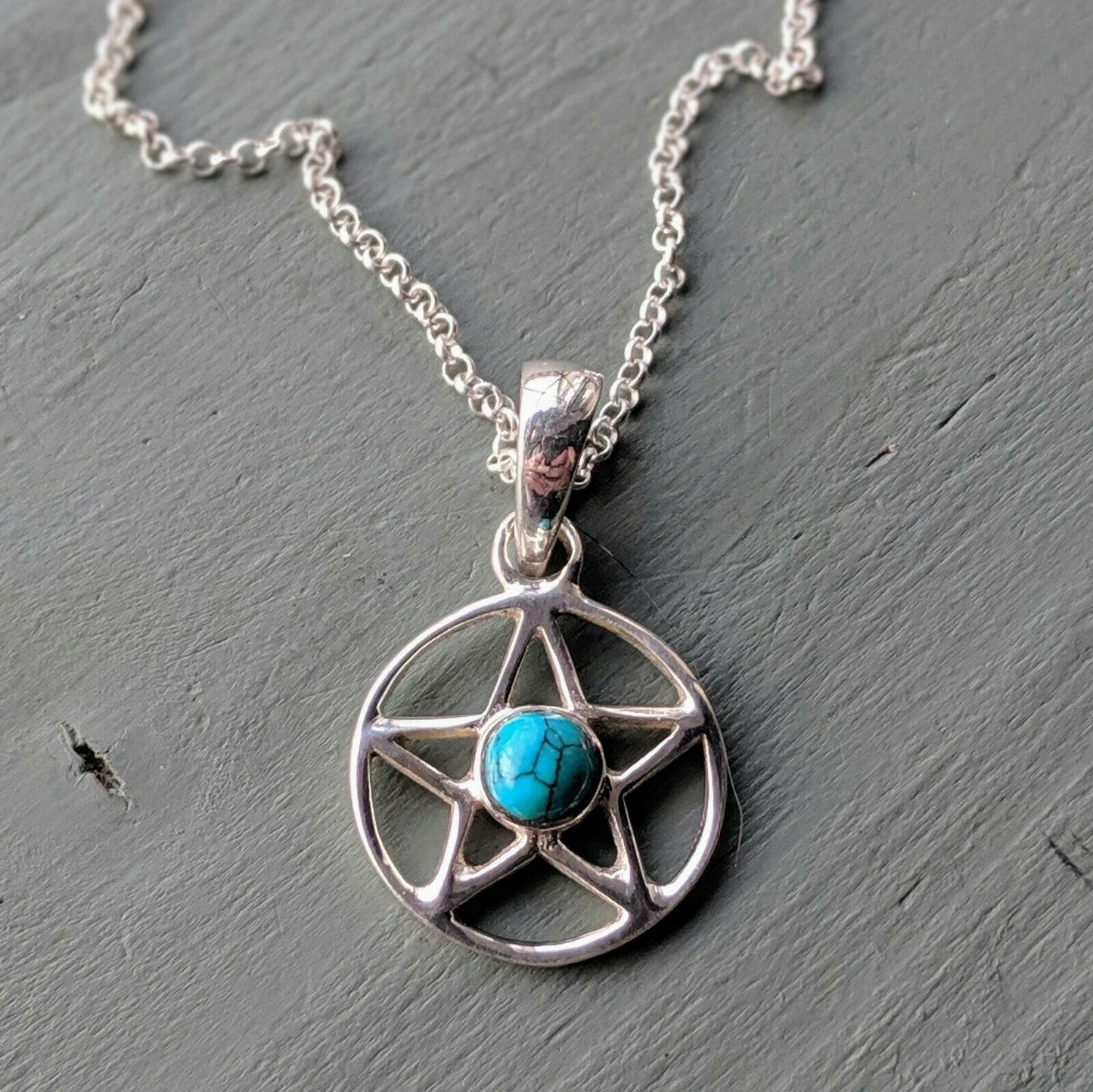 925 Sterling Silver Turquoise Pentagram Pendant, Chain & Gift Box Wicca Pagan