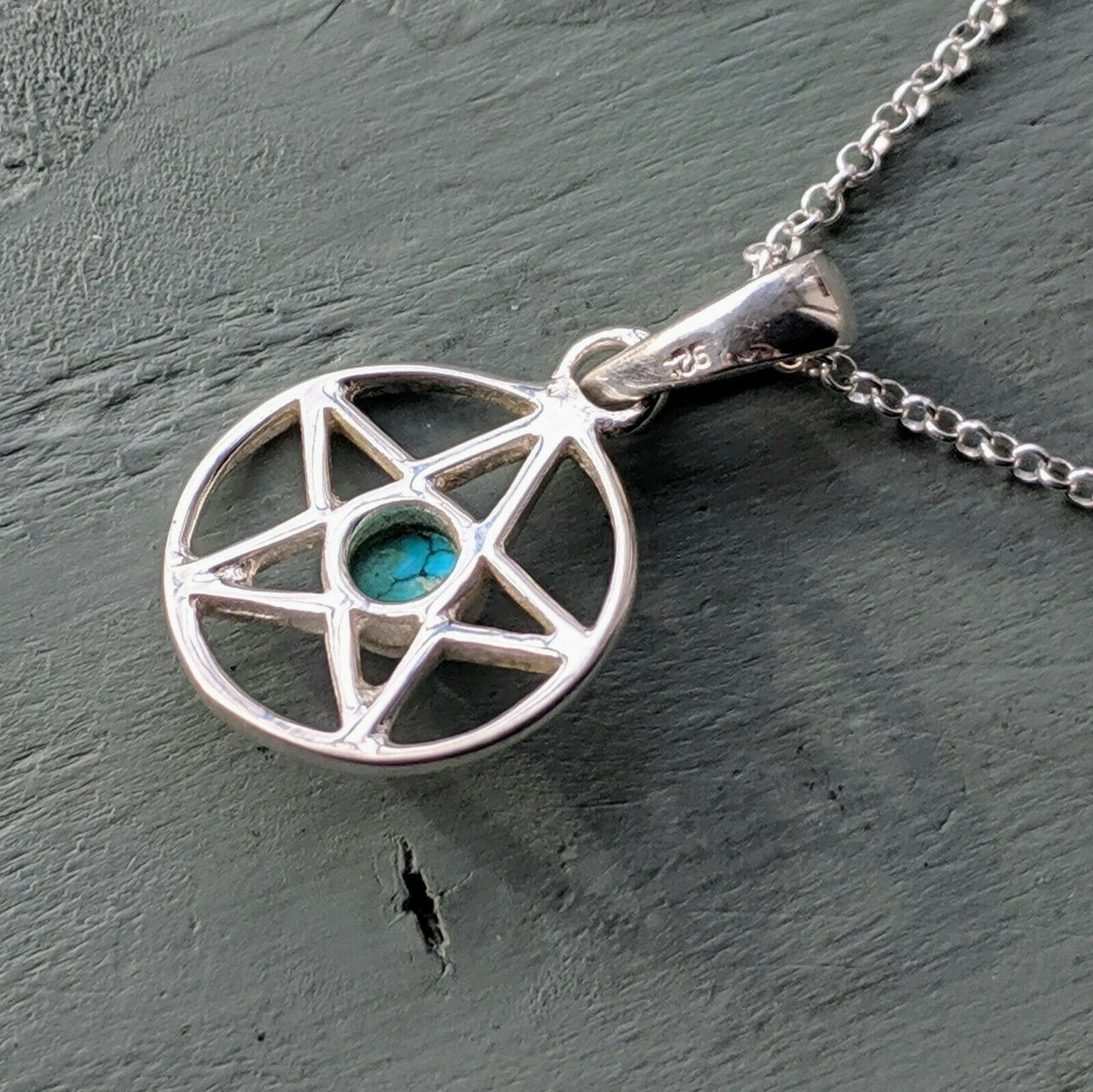 925 Sterling Silver Turquoise Pentagram Pendant, Chain & Gift Box Wicca Pagan