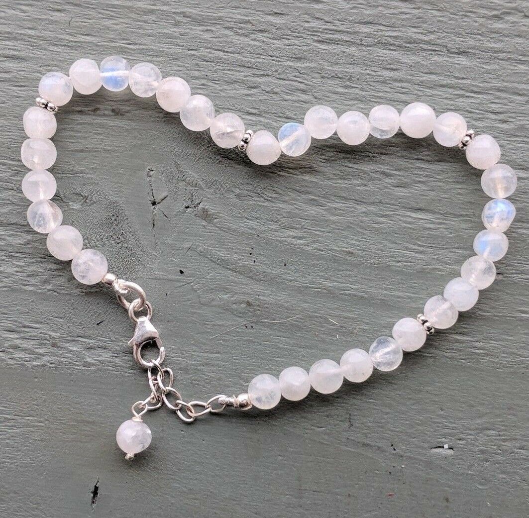 Rainbow Moonstone 5mm Bead Bracelet - 925 Sterling Silver