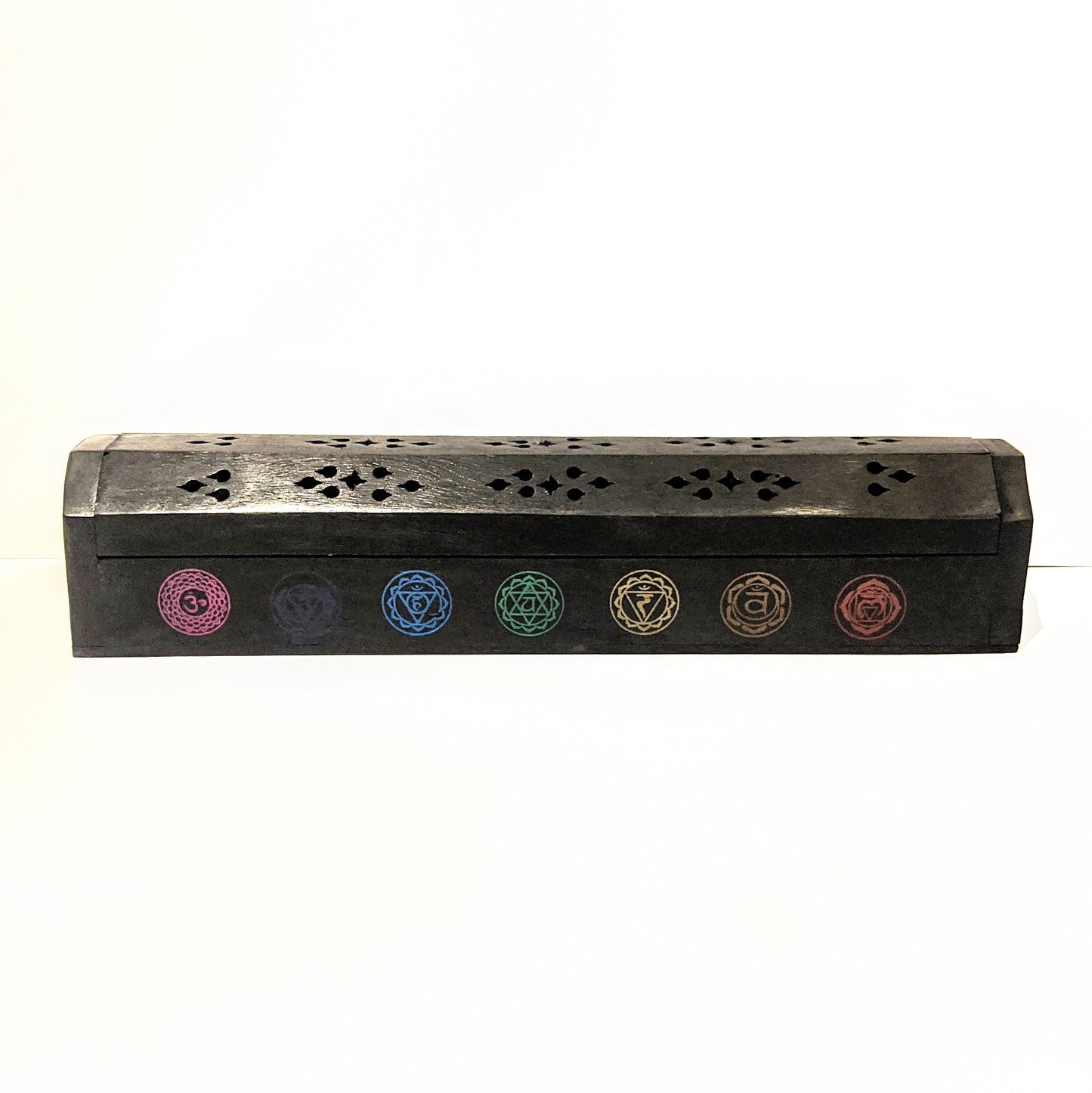 Luxury black wooden chakra incense holder catcher box for cones and sticks