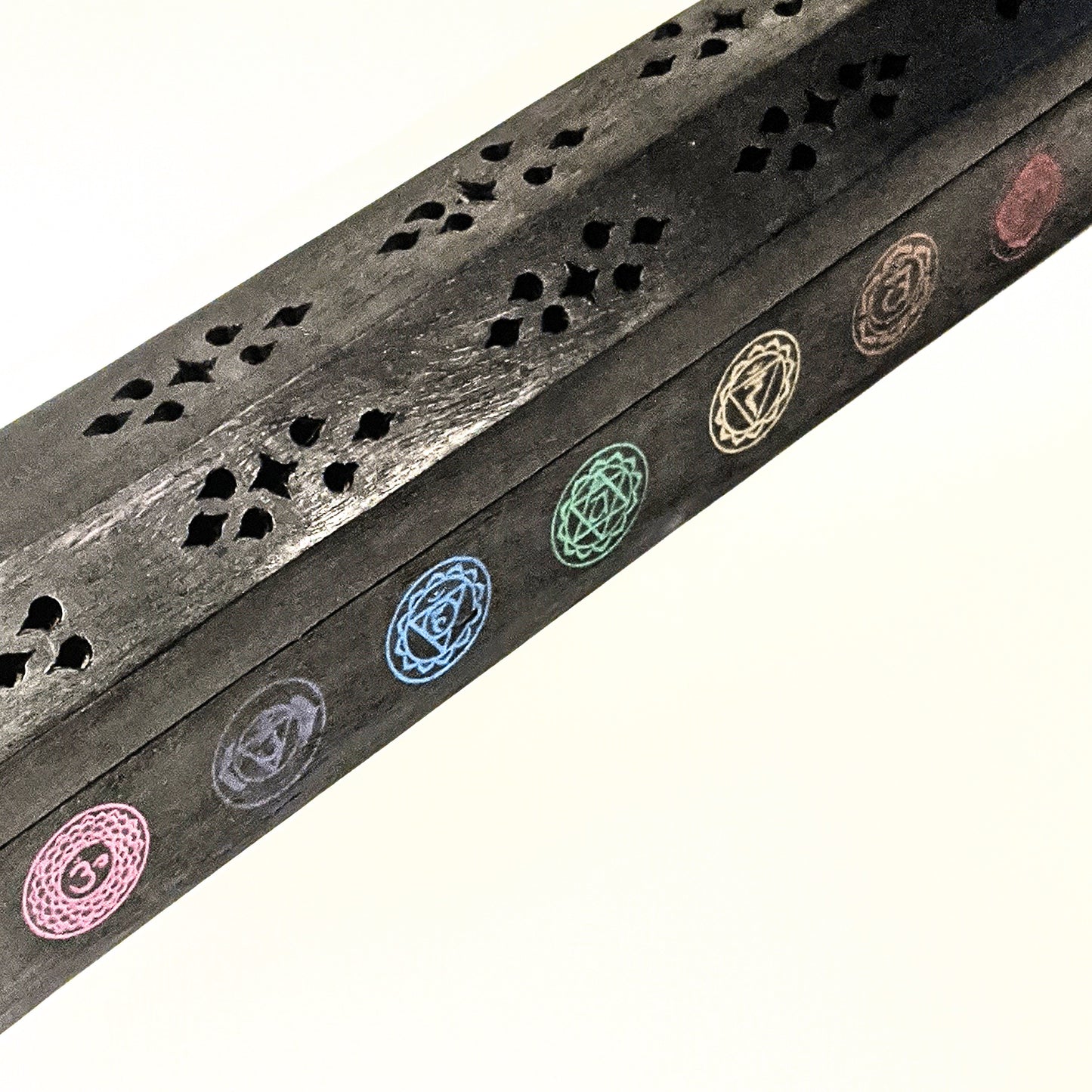 Luxury black wooden chakra incense holder catcher box for cones and sticks