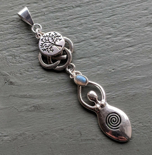 Celtic Knot, Tree of Life, Labradorite & Large Goddess Costume Pendant