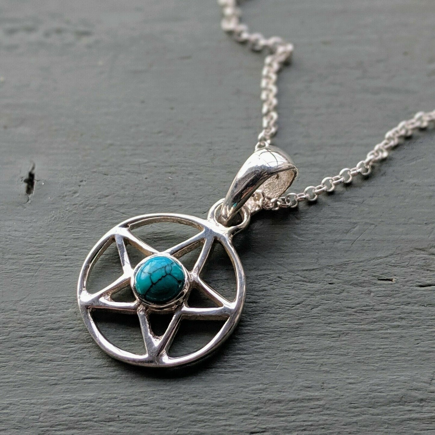 925 Sterling Silver Turquoise Pentagram Pendant, Chain & Gift Box Wicca Pagan