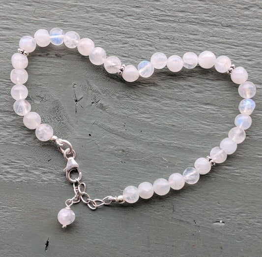 Rainbow Moonstone 5mm Bead Bracelet - 925 Sterling Silver