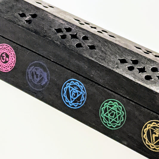 Luxury black wooden chakra incense holder catcher box for cones and sticks